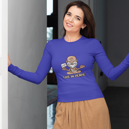 live in peace fabit royal blue cotton full sleeve tshirt