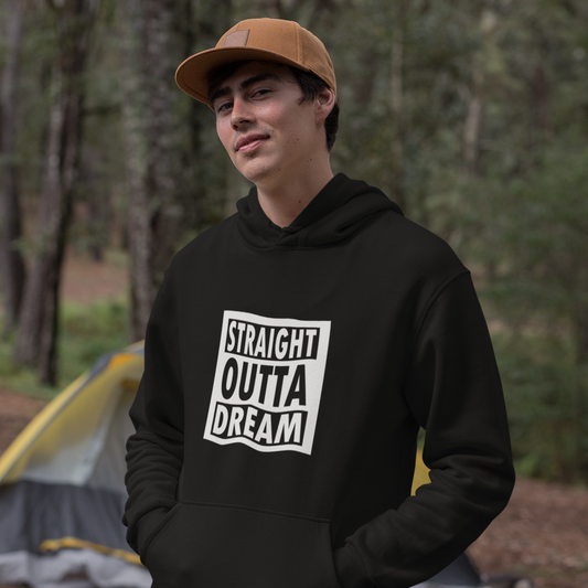 Staight outta dream black cotton hoodie for men and women