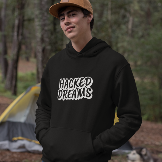 Hacked dreams black hoodie for men and women