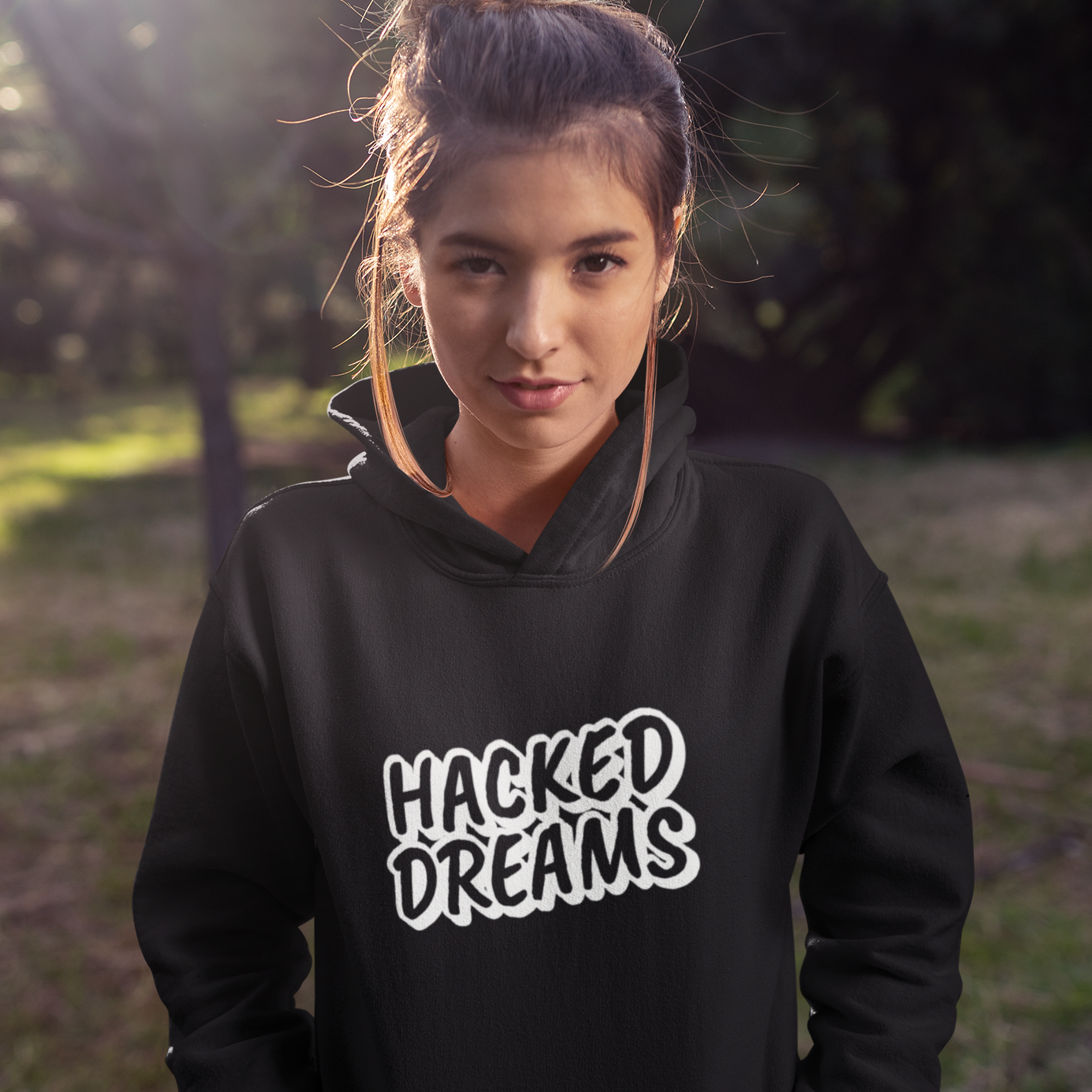 Hacked dreams black hoodie for men and women