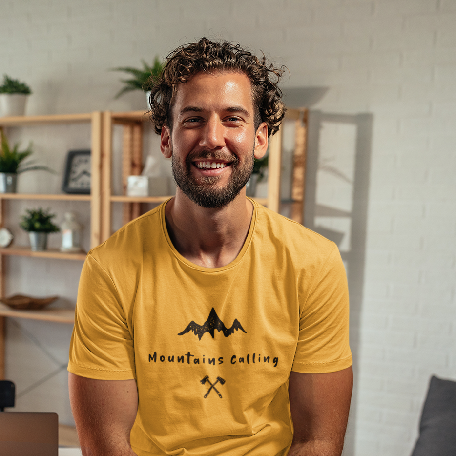 Mountains calling golden yellow tshirt