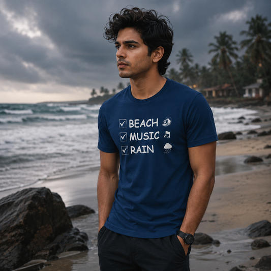 BEACH MUSIC RAIN- Cotton T Shirt for men and women