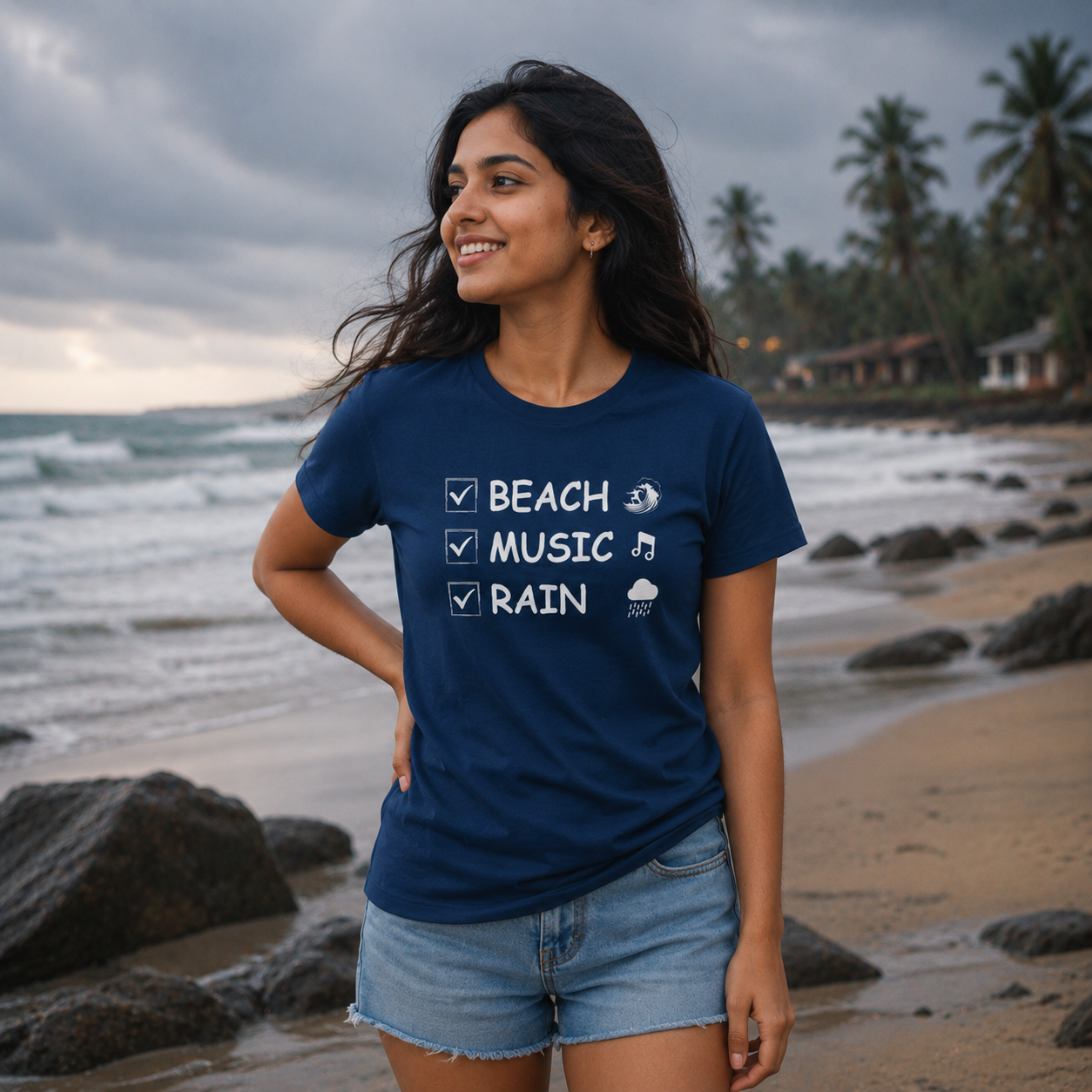 BEACH MUSIC RAIN- Cotton T Shirt for men and women