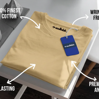 SUPIMA TEE BIEEGE  '100% Finest Cotton', 'Wrinkle Free', 'Long Lasting', and 'Premium Look and Feel'.