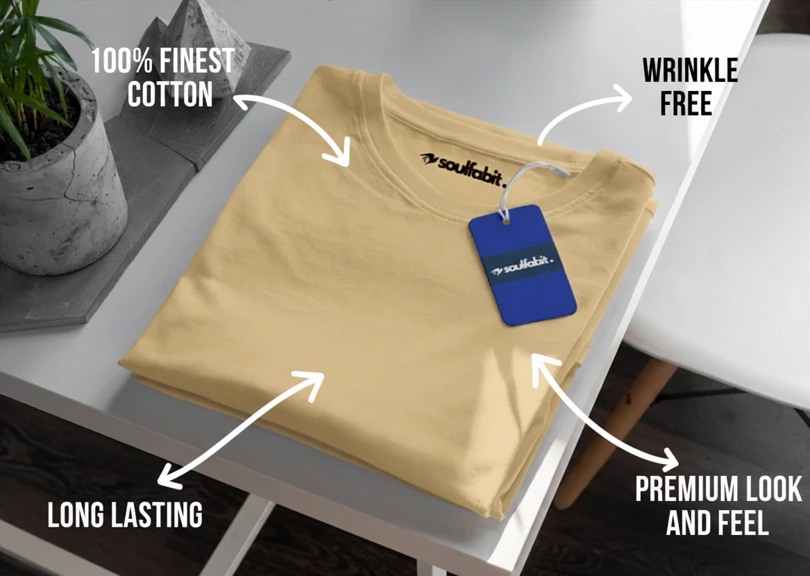 SUPIMA TEE BIEEGE  '100% Finest Cotton', 'Wrinkle Free', 'Long Lasting', and 'Premium Look and Feel'.