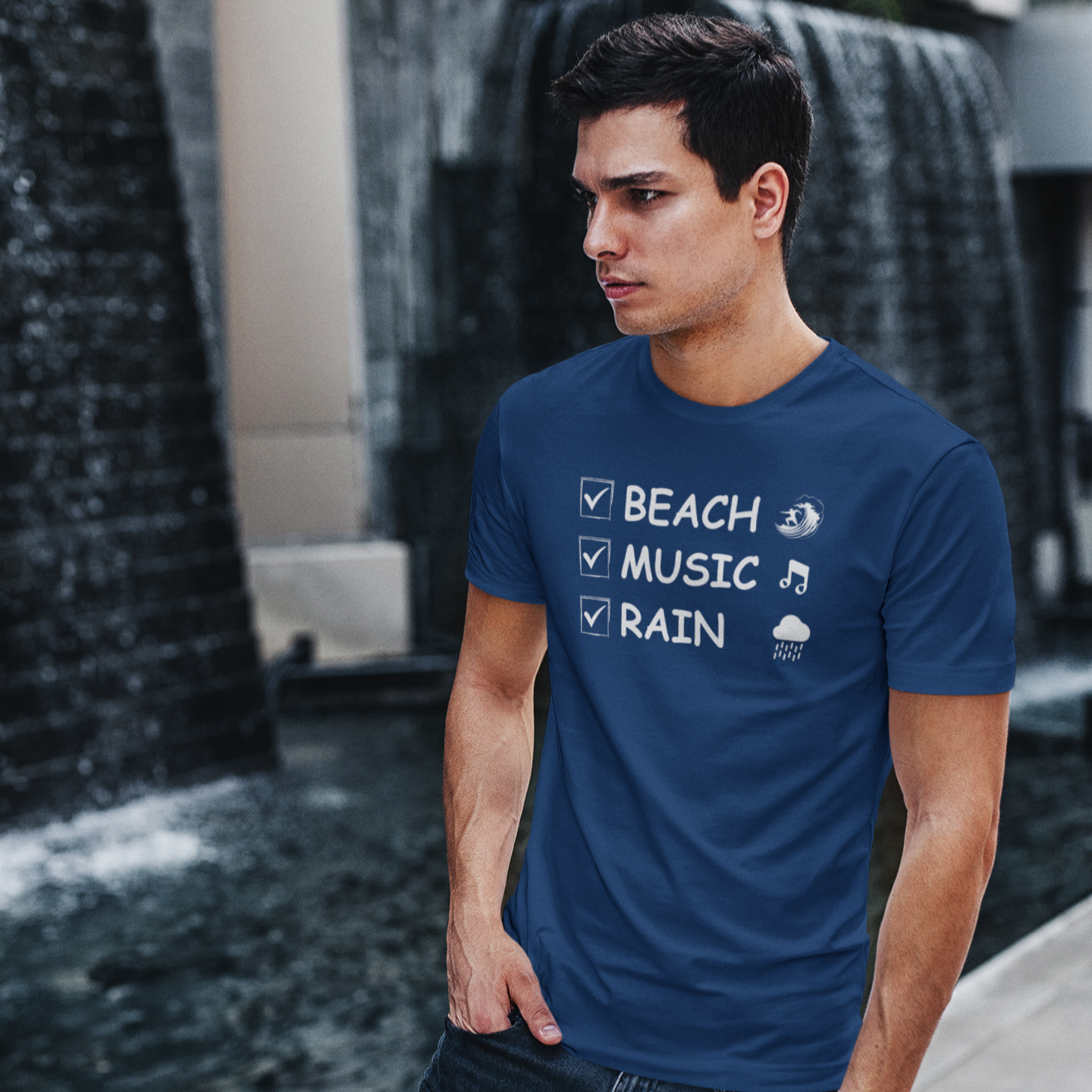 BEACH MUSIC RAIN- Cotton T Shirt for men and women