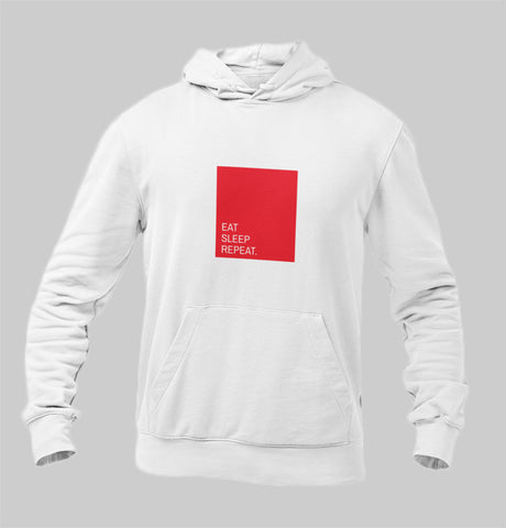 Eat sleep repeat white cotton hoodie with pocket for men and women