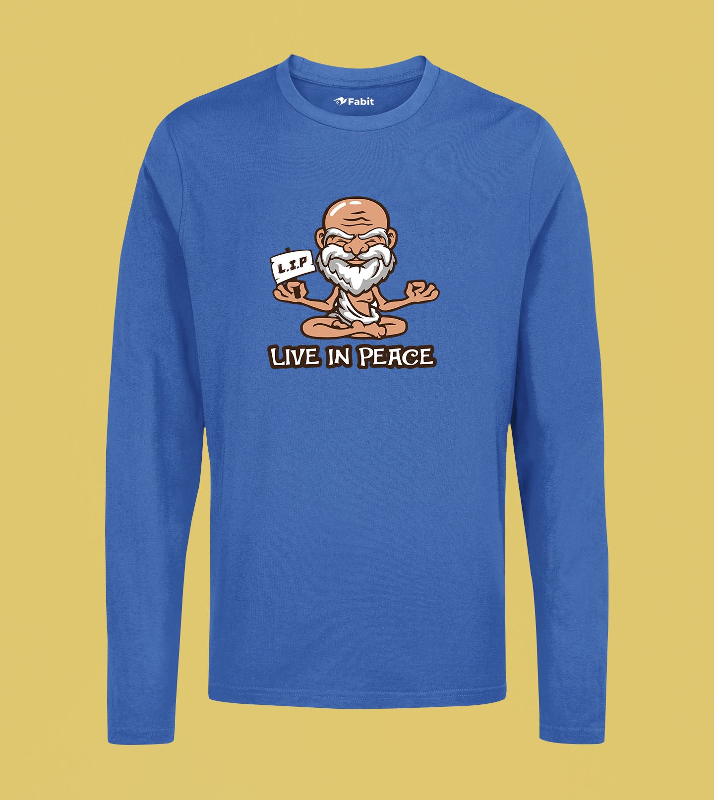 live in peace fabit royal blue cotton full sleeve tshirt