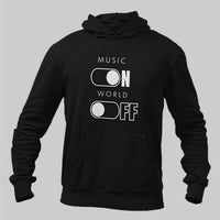 Music on world off black hoodie for men and women with pocket