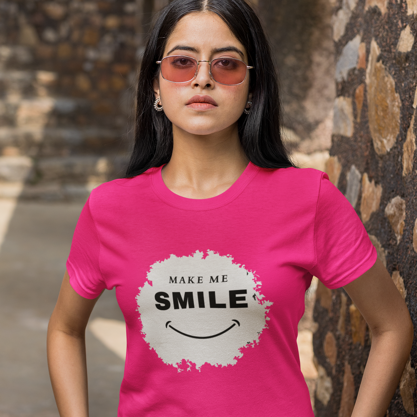 Make me smile Womens Tee Pink Color