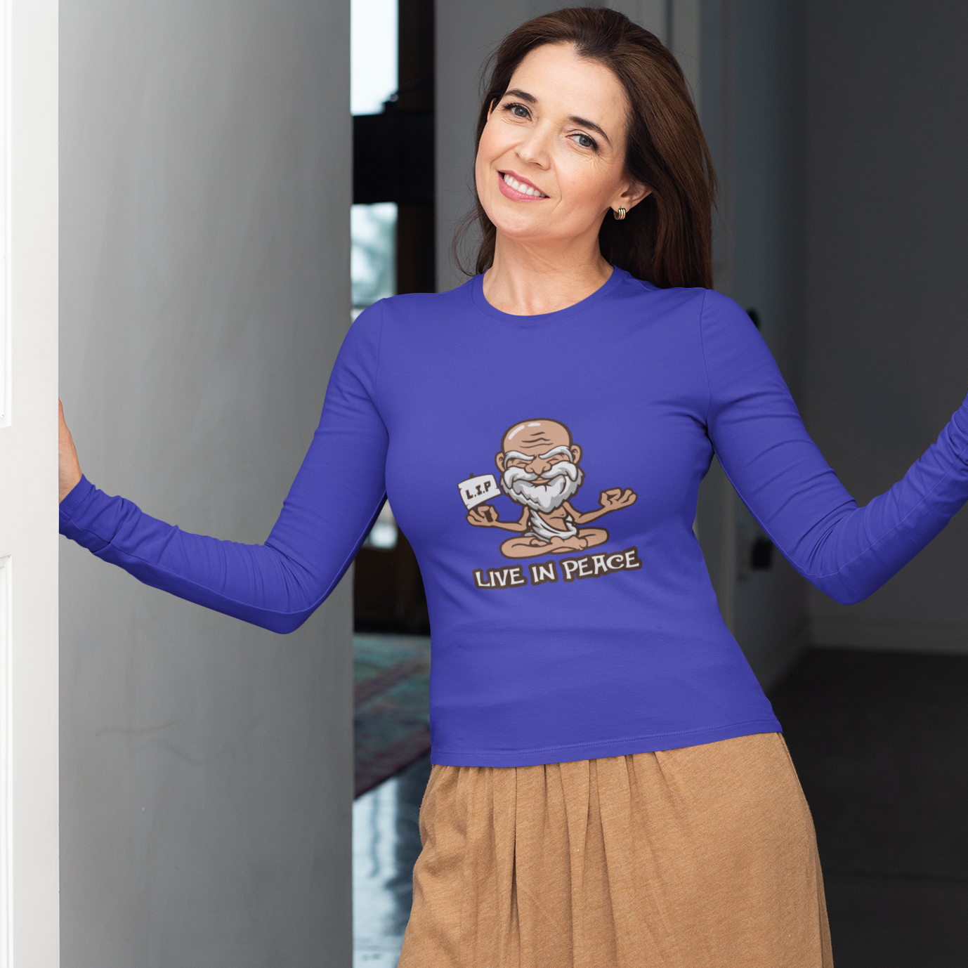 Live in peace royal blue fabit full sleeve tshirt