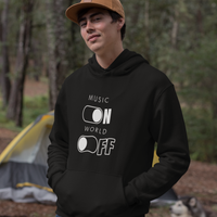 Music on world off black hoodie for men and women with pocket