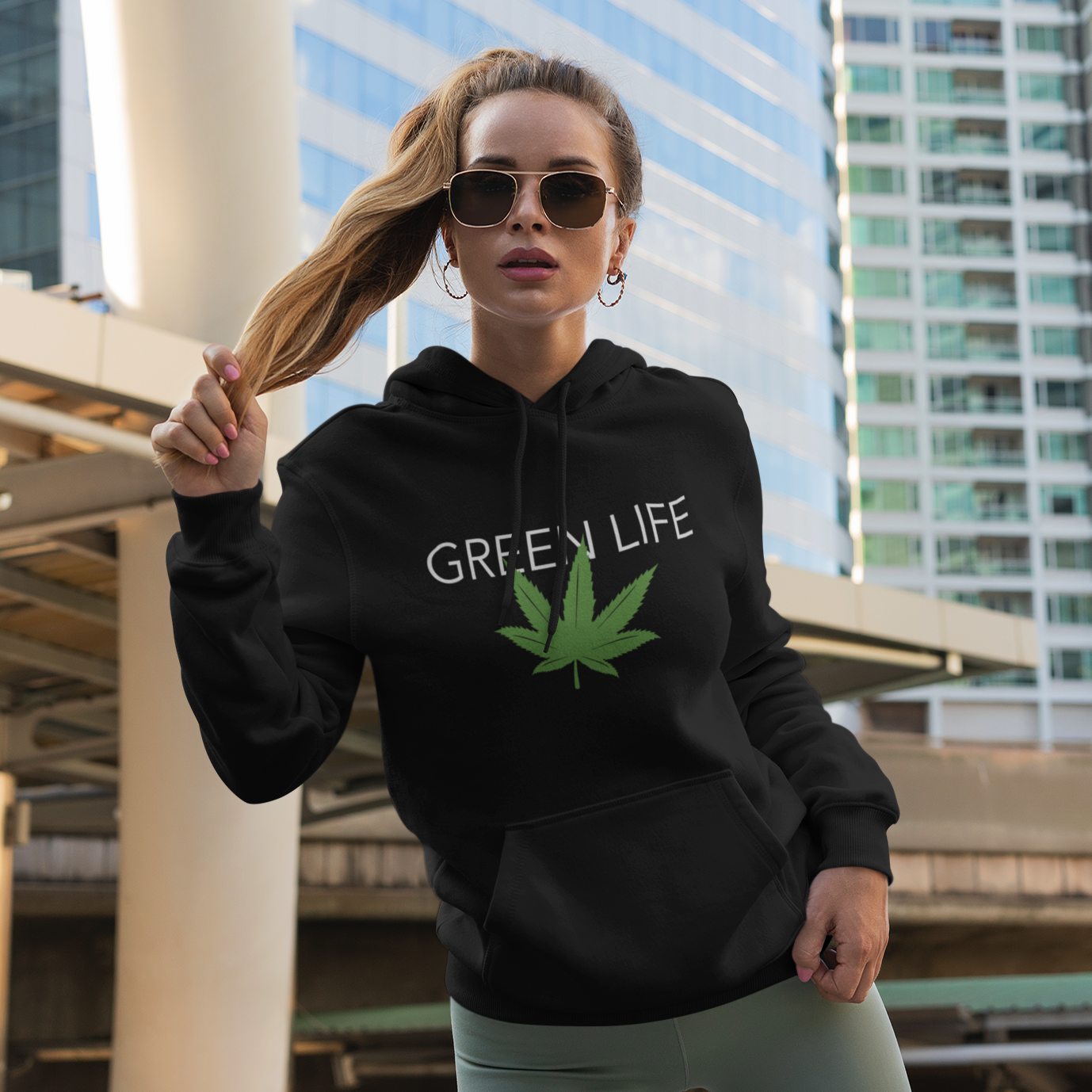 Green life black hoodie for men and women