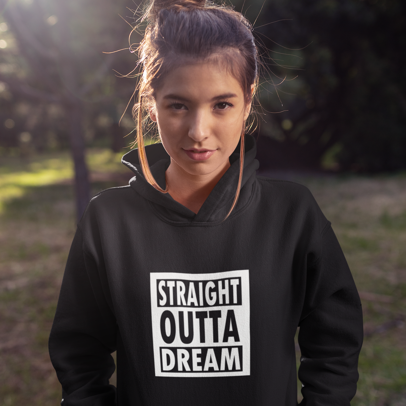 Staight outta dream black cotton hoodie for men and women