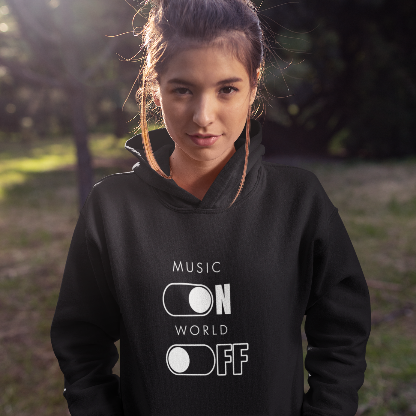 Music on world off black hoodie for men and women with pocket
