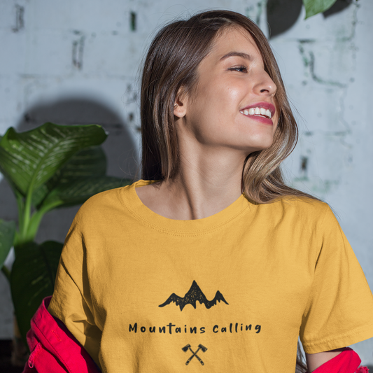 Mountains calling golden yellow tshirt